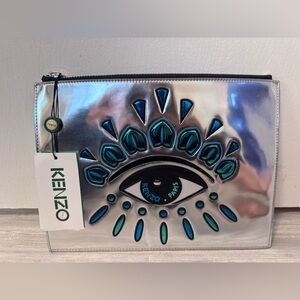 Kenzo Silver and Blue Eye Clutch
